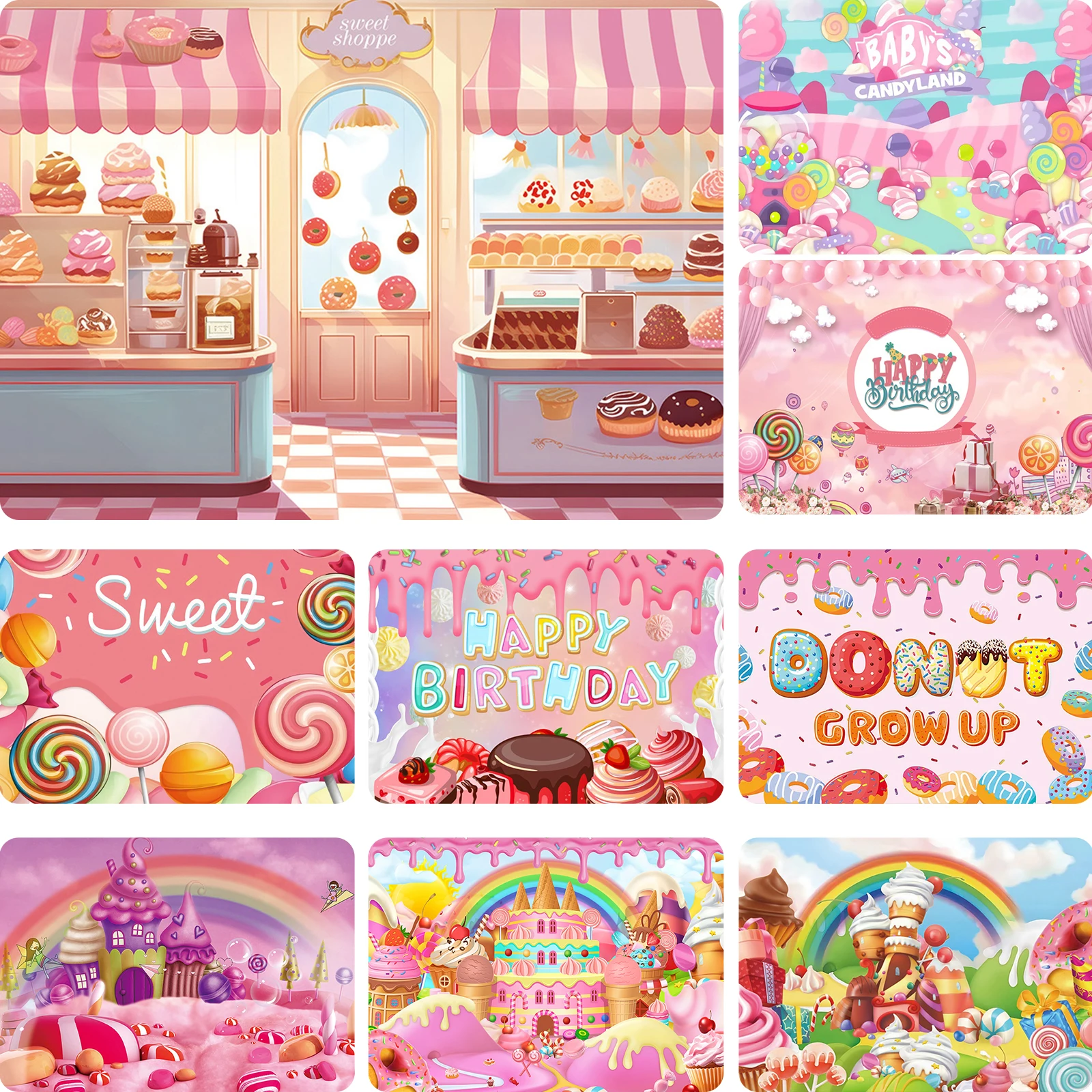 Donut Ice Cream Candy Photography Background Birthday Party Decoration Cake Table Banner Children Portrait Photo Studio Props