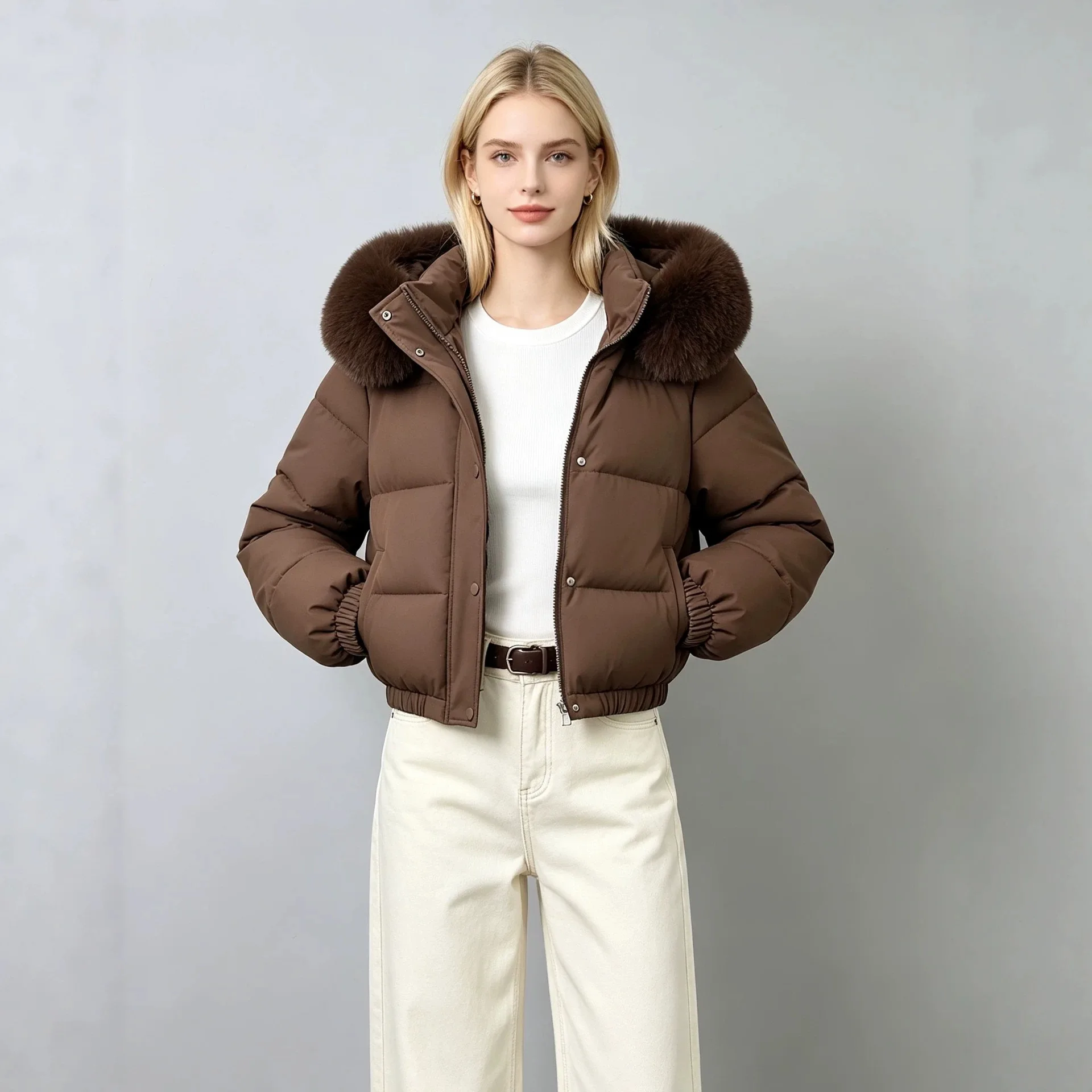 Winter New Short Cotton Coat Female Big Fur Collar Warm Cotton Padded Jacket Women Parkas Short Bread Outwear Hooded Outcoat Top