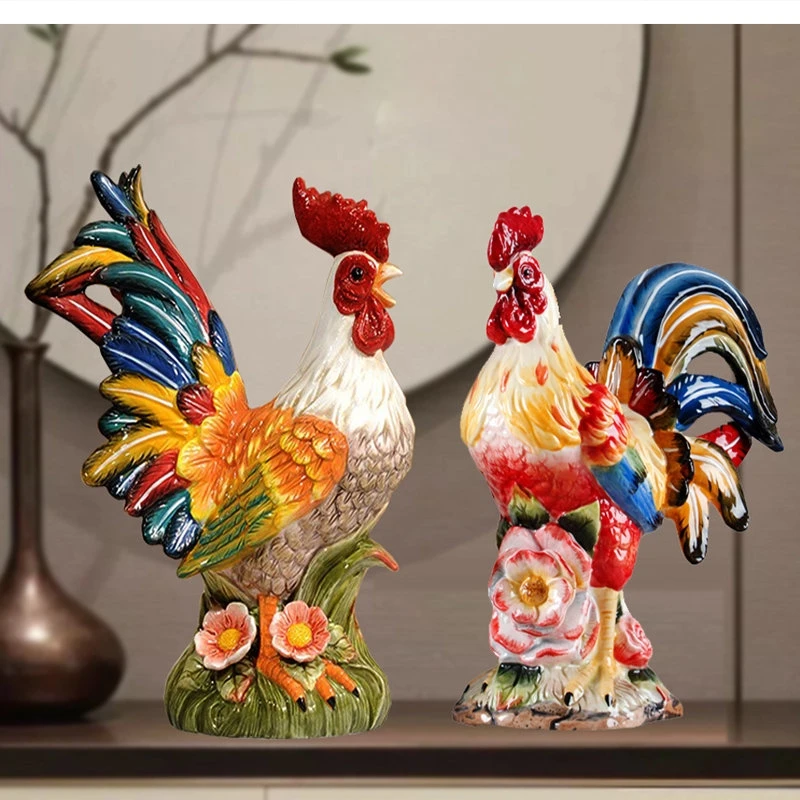 

Ceramic colorful big Rooster home decoration auspicious housewarming gift Feng Shui TV cabinet courtyard