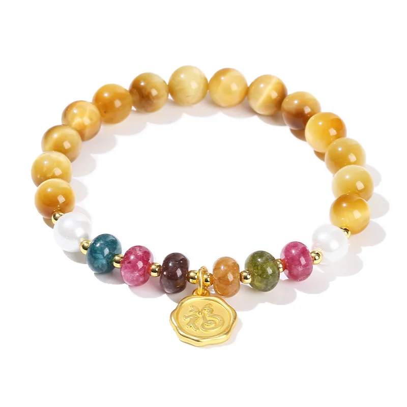 

Shinzue Jewelry 5AGolden Tiger Eye Stone Tourmaline Color Chalcedony Bracelet Ethnic Style Fortune Pendant Accessory Versatile