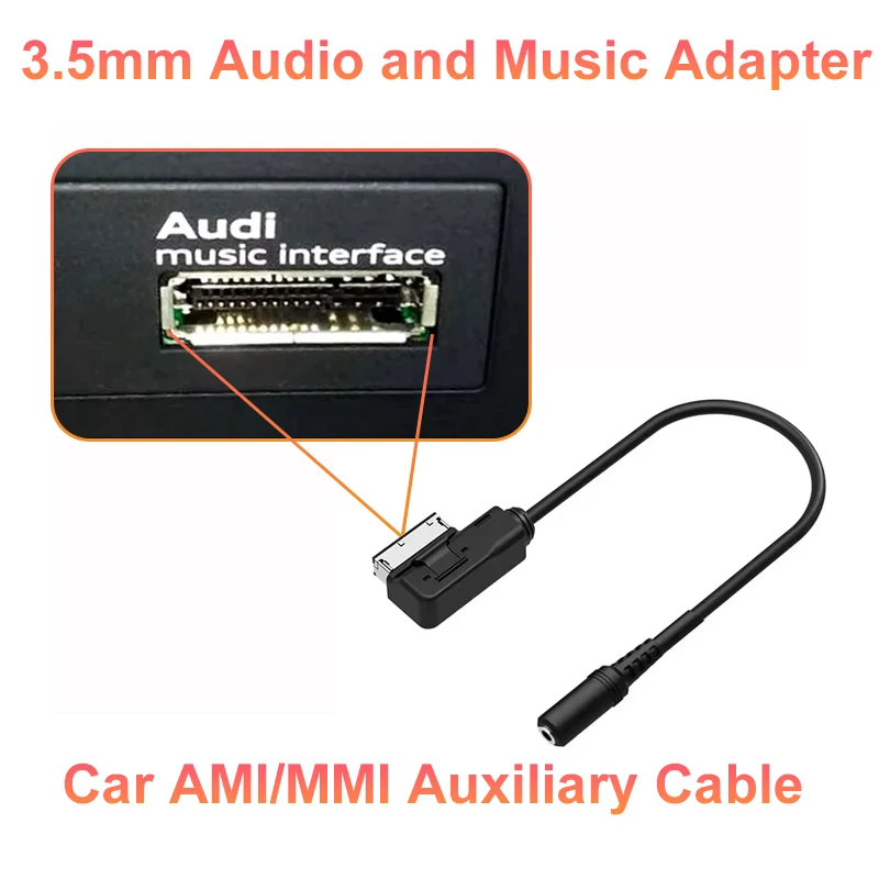Car AMI/MMI Auxiliary Cable, 3.5mm Audio and Music Adapter for AUDI A3, A4, A5, A6, Q5, Q7 (Supports CarPlay)