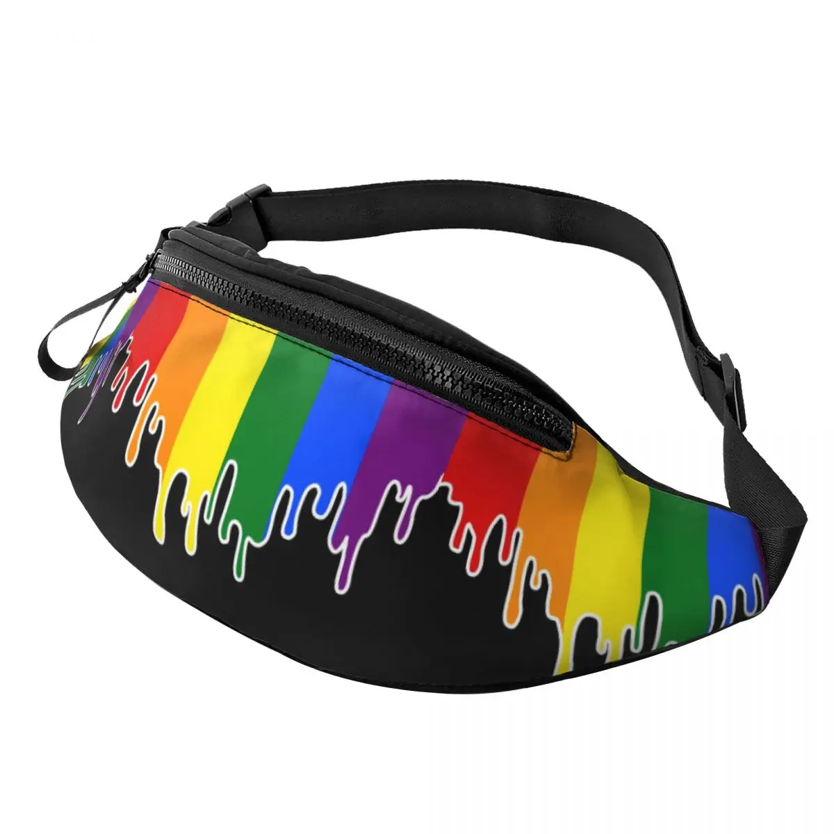 

Custom Gay Pride Flag Drip Design Fanny Pack Men Women LGBT Rainbow Lesbian Crossbody Waist Bag for Running Phone Money Pouch