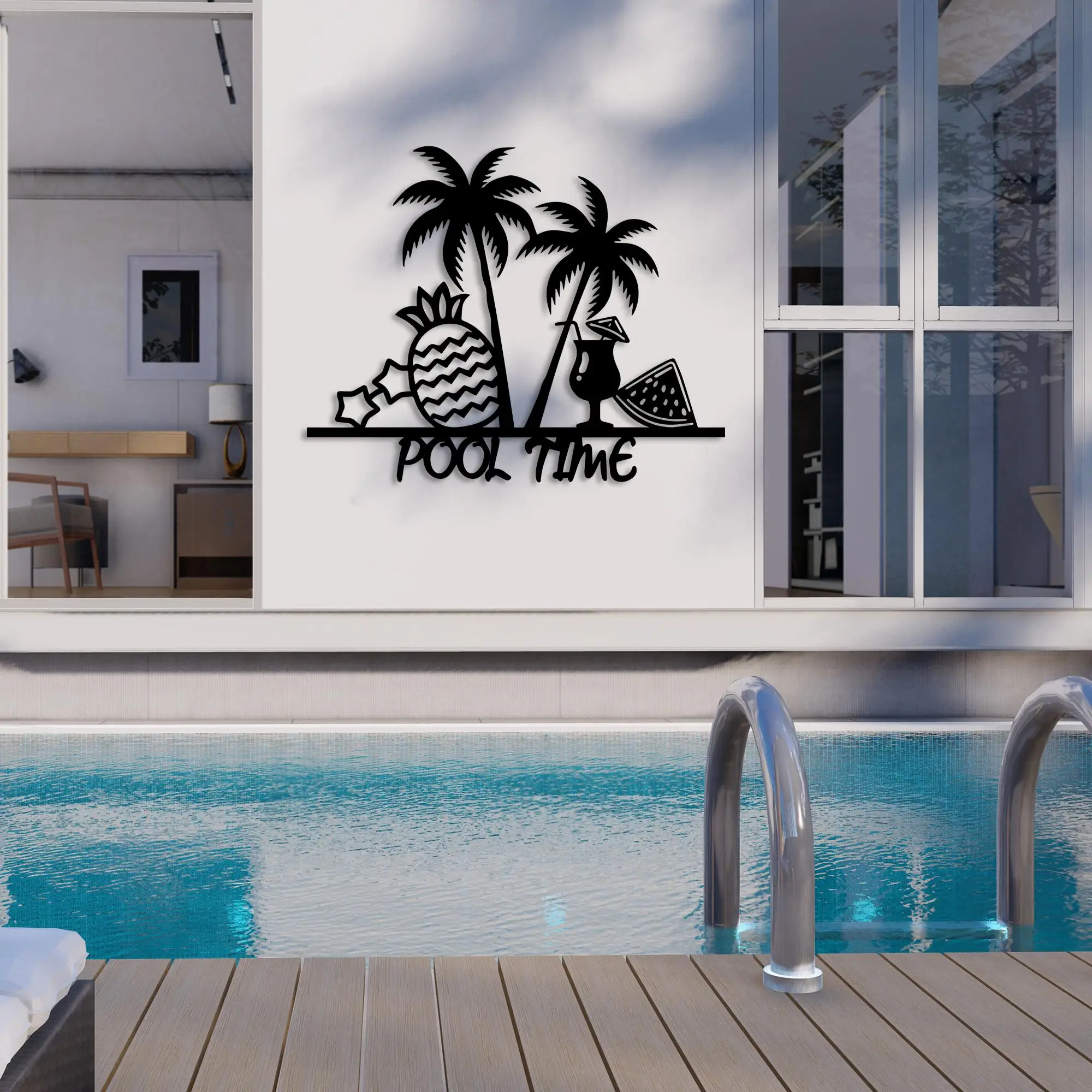 

Personalized Pool Time Metal Wall Art: Tropical Summer Decor