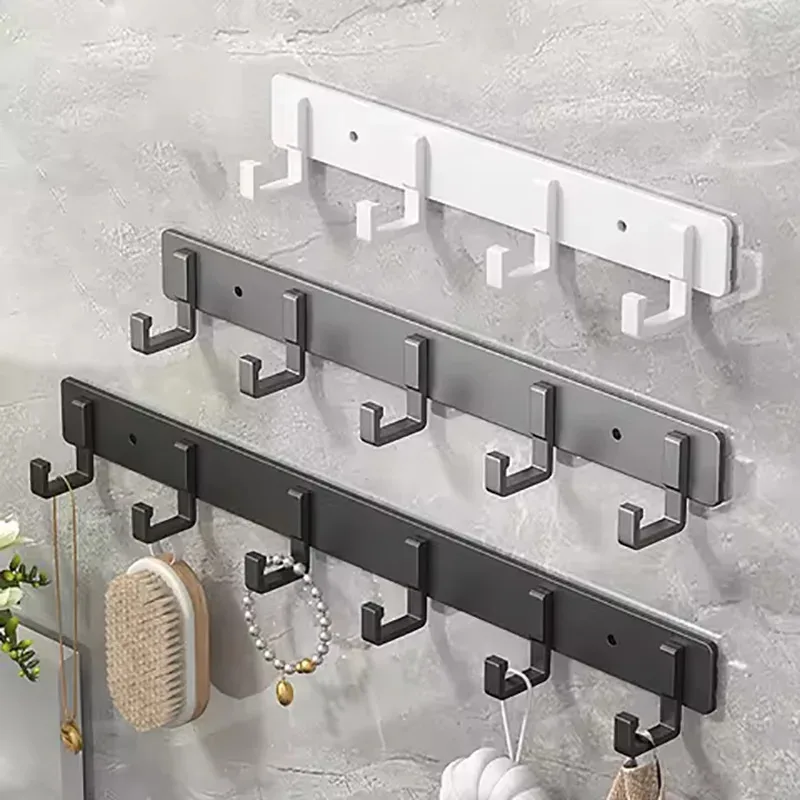 

Punch-Free Space Aluminum Hooks, Easy-Install Kitchen Utensil Hangers, Bathroom Bathrobe & Towel Hook Rail, No-Drill