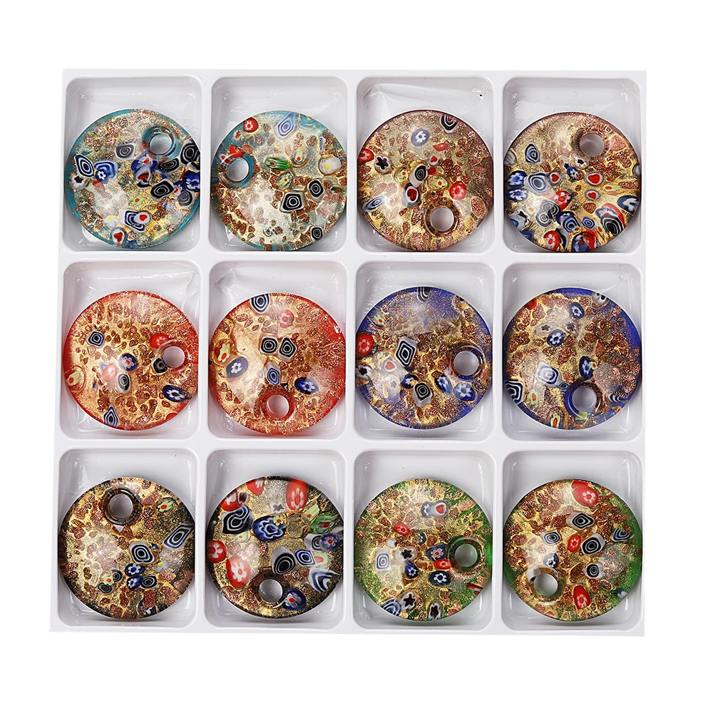 Fashion Wholesale 6pcs Summer Handmade Murano Lampwork Glass Mixed Color Sand Round Millefiori Pendants Charms Jewelry