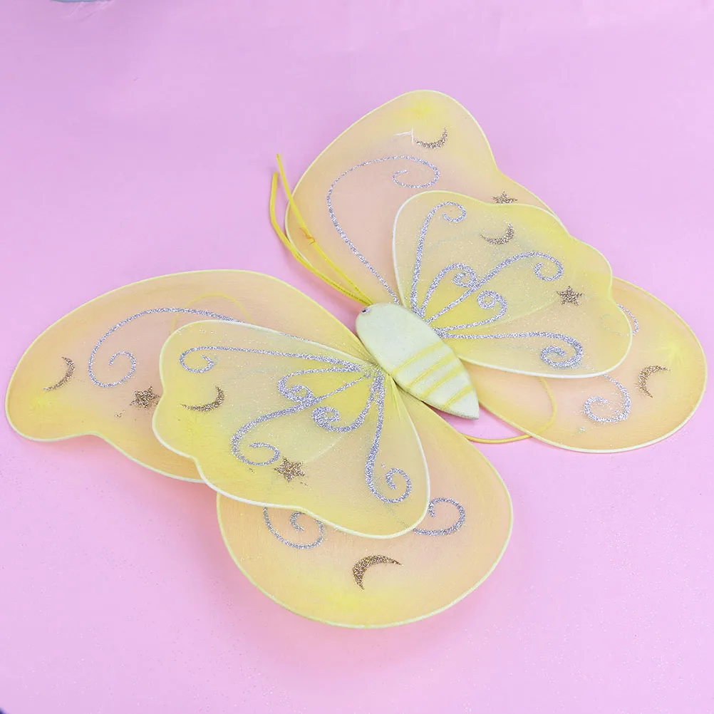

4pcs Wings Set for Girls Fairy Led Double Layers Wing Wand Headband Tutu Skirt Party Costume Set (Yellow, Random Pattern)