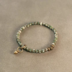 Natural Picture Stone Mixed Metal Brass Blue Spot Beaded Strand Bracelet Simple One Row Vajar Charm Black Dainty Couple Jewelry