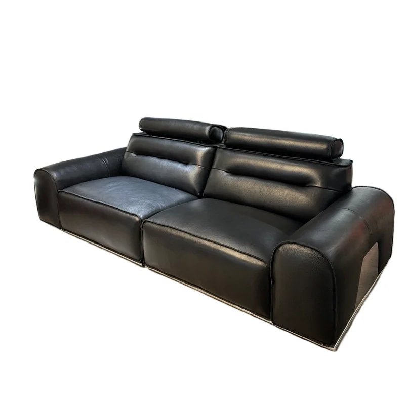 Minimalist, leather sofa light luxury living room high backrest big bison size flat layer first layer cowhide furniture
