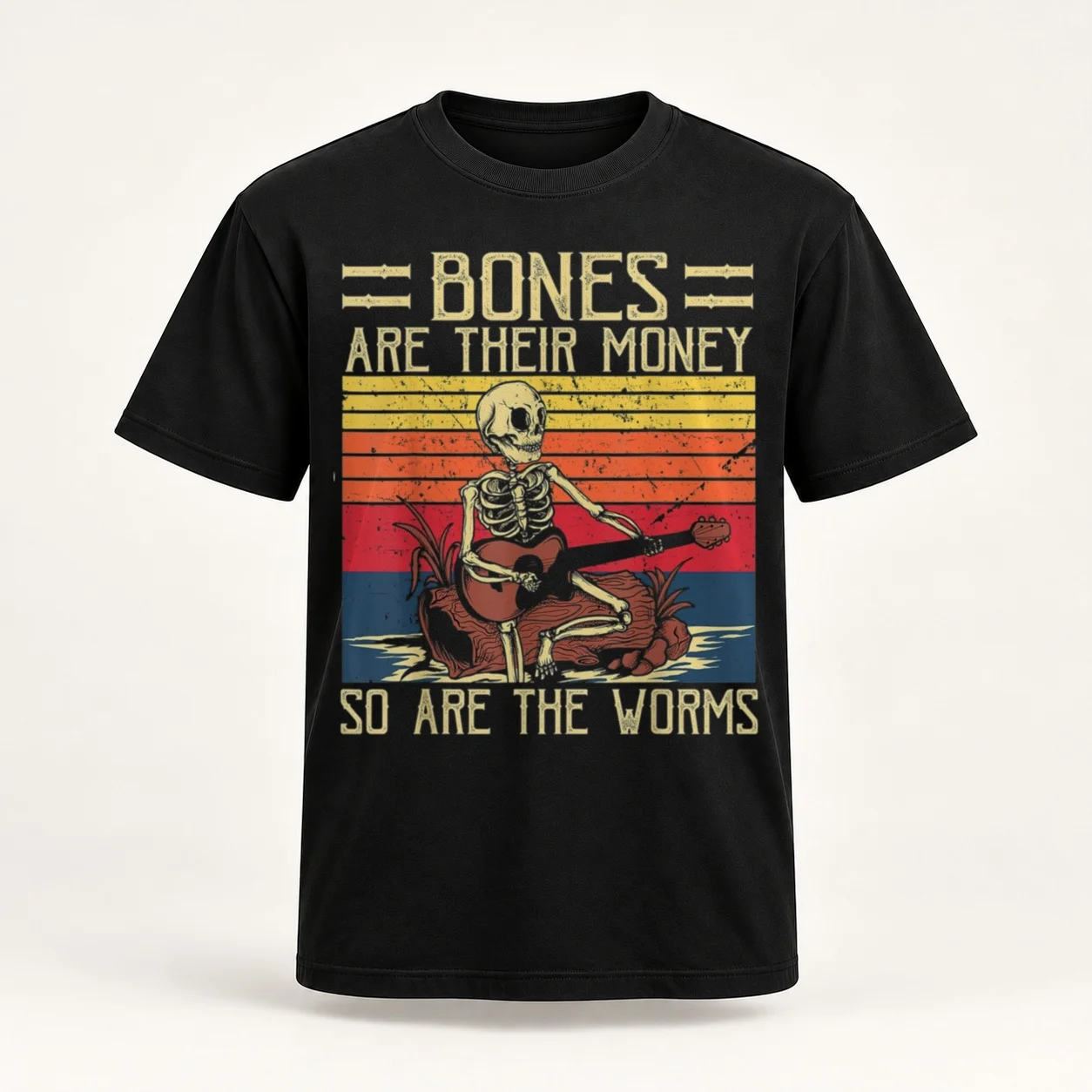 Bones Are Their MoneySkeleton Playing Guitar Retro Vintage T-Shirt t shirt man plain man t shirt cotton T-Shirt
