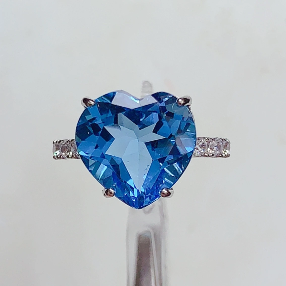 925 Silver Natural Topaz Ring with Certificate 10mm Heart Shape Real Topaz Jewelry 18K Gold Plated Silver Gemstone Ring for Girl
