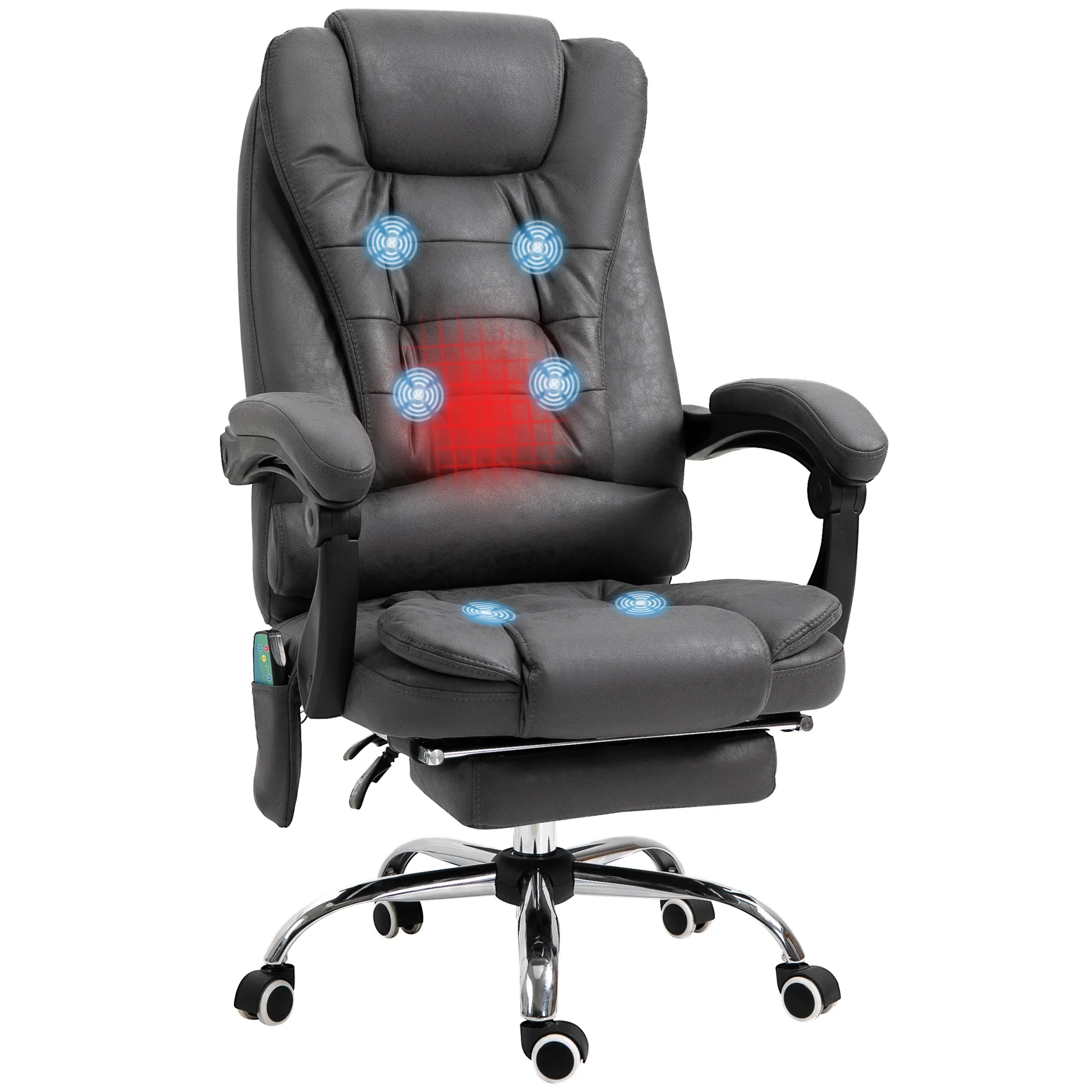Vinsetto bureau Fauteuil met massage en verwarming, bureaustoel ergonomisch in hoogte verstelbaar, verstelbare rugleuning, voetsteun - afbeelding 2