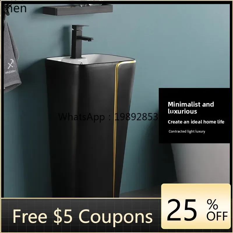 

ZZ ceramic floor-to-ceiling column basin, black edge household wash basin, integrated face basin