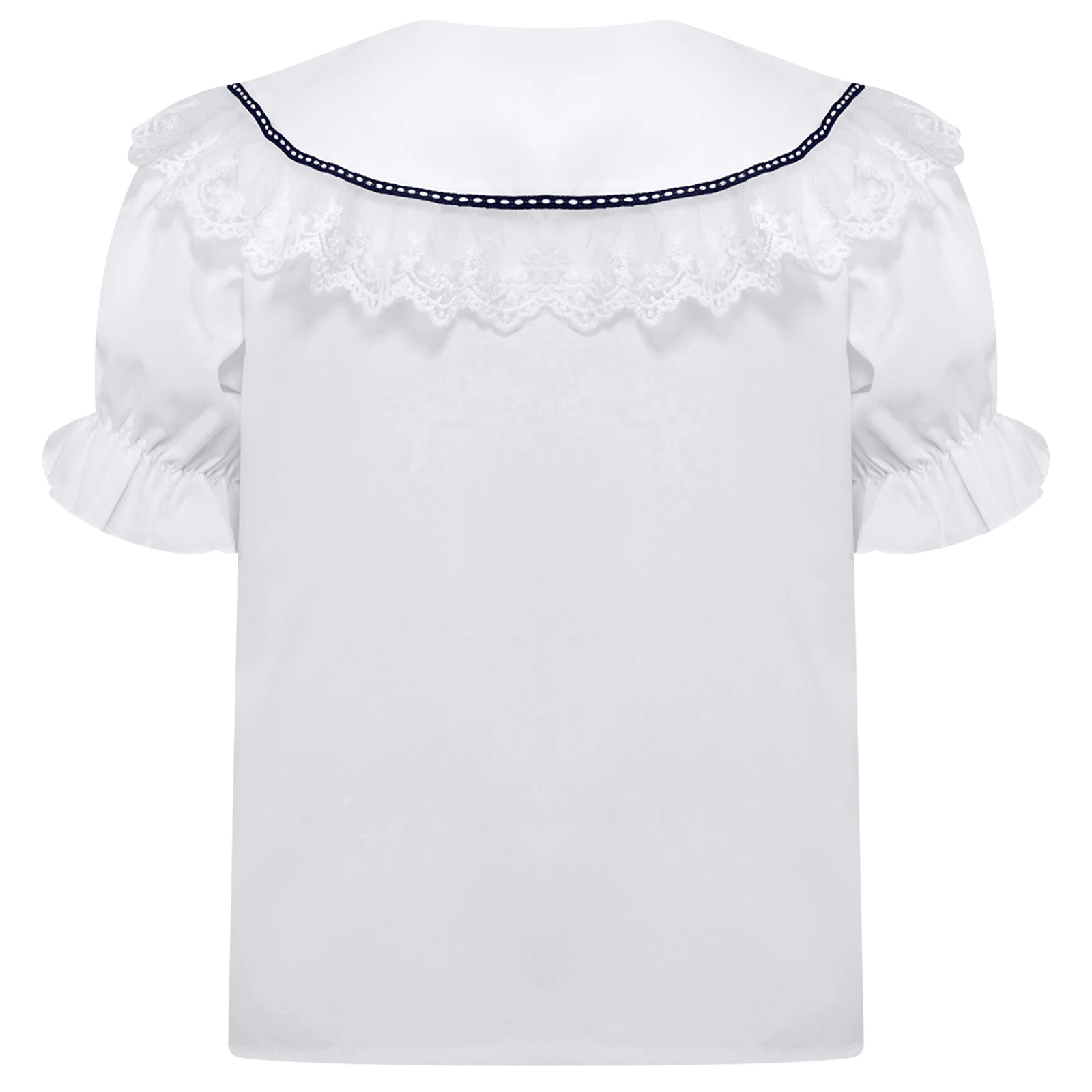 Kids Girls Button Down Shirt Puff Short Sleeve Oxford Blouse Tops Cute Baby Collar Bowtie School Uniform Dress Shirt Daily Wear