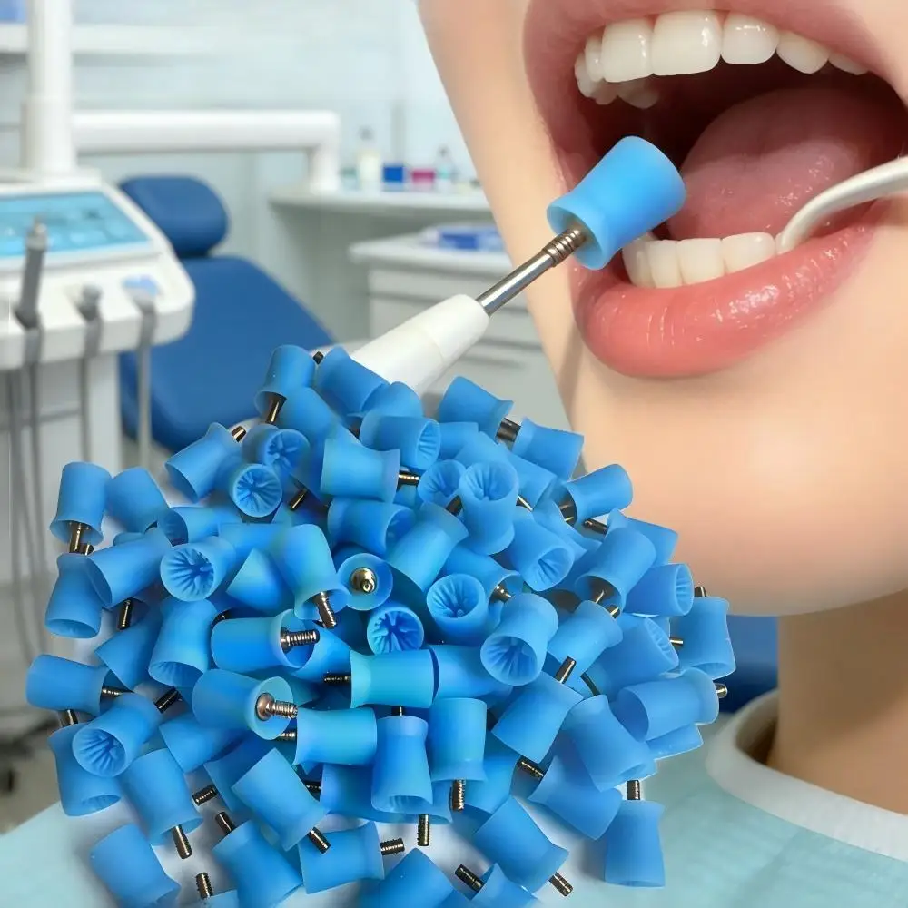 100pcs/Box 4Pages Dental Prophy Cup Screw-In Bristle Type  Prophylaxis Brush Cup for Low Speed Handpiece Teeth Polishing Tools ﻿