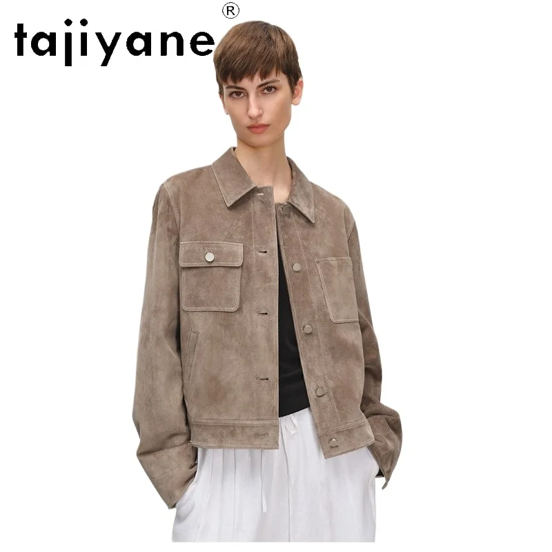 

TAJIYANE 100% Real Sheepskin Coats Women Old Money Style Short Jackets Suede Genuine Leather Jacket 2026 Spring Woman Clothes 자켓
