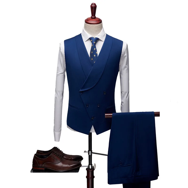 Autumn and winter new striped boutique suit Korean version business casual dress wedding suit three piece set men suits