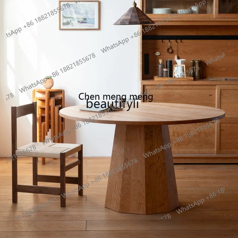 

E153 Round Table Solid Wood Dining Table Cherry Wood Black Walnut Wood Modern Household Table