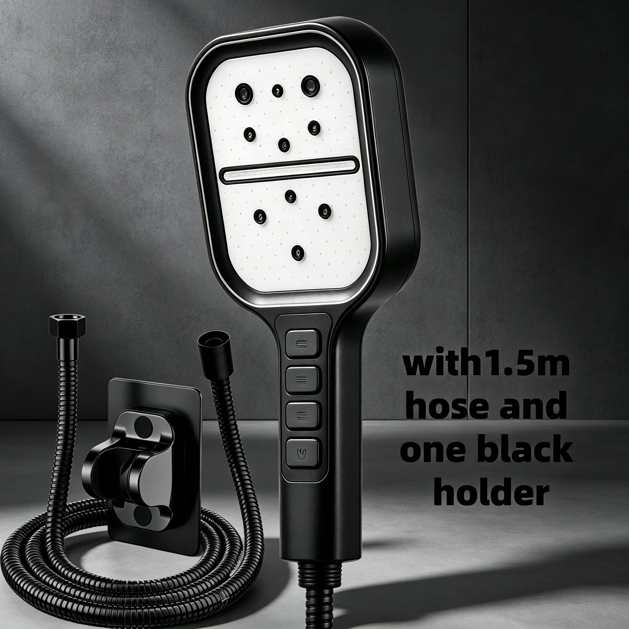 High‑End Black Handheld Shower Head Multi‑Mode Spray with Powerful Pressurization With Bracket & 1.5m Hose Bathroom Shower