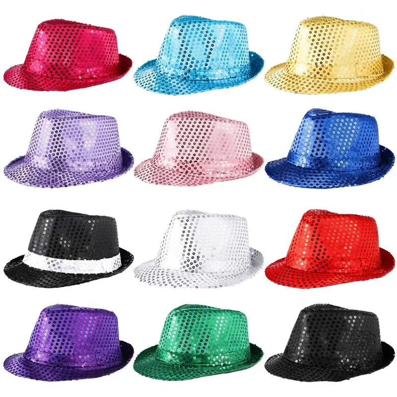 

12Pcs Sequin Hats Western Glitter Sequin Hats Unisex Dance Hats Retro Disco Caps Unisex Costume Caps For Party Props Supplies