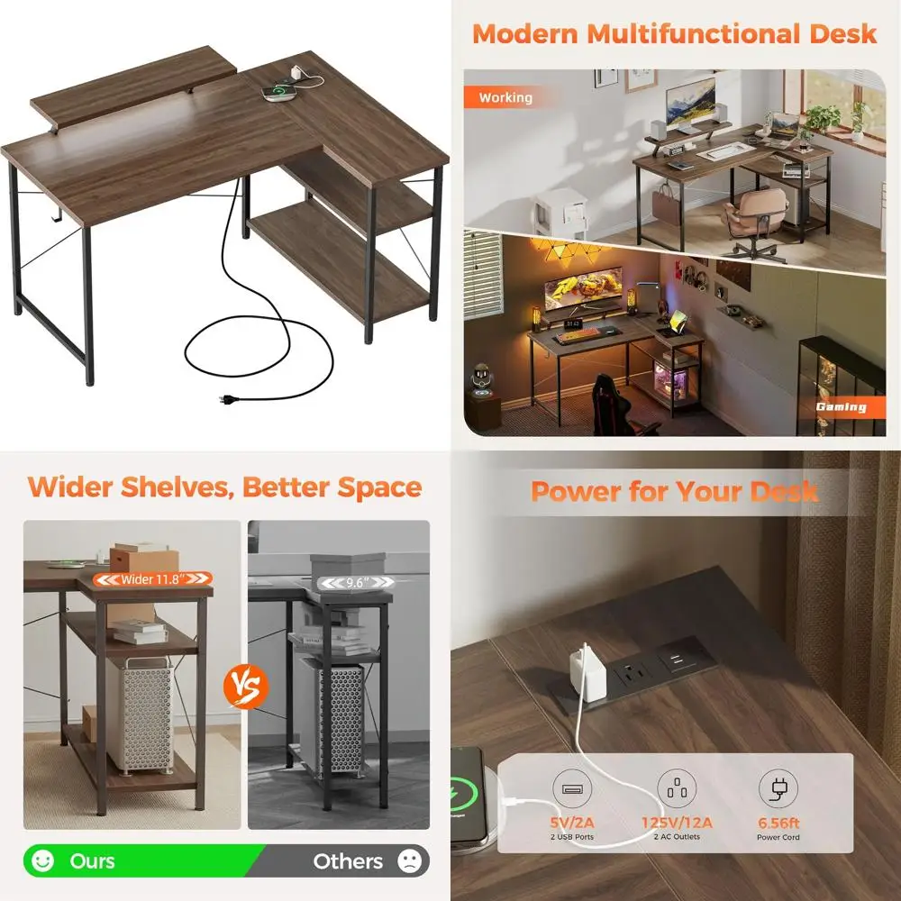 

Двусторонний угловой игровой стол с подставкой для хранения и монитора, L-образный для учебы и письма