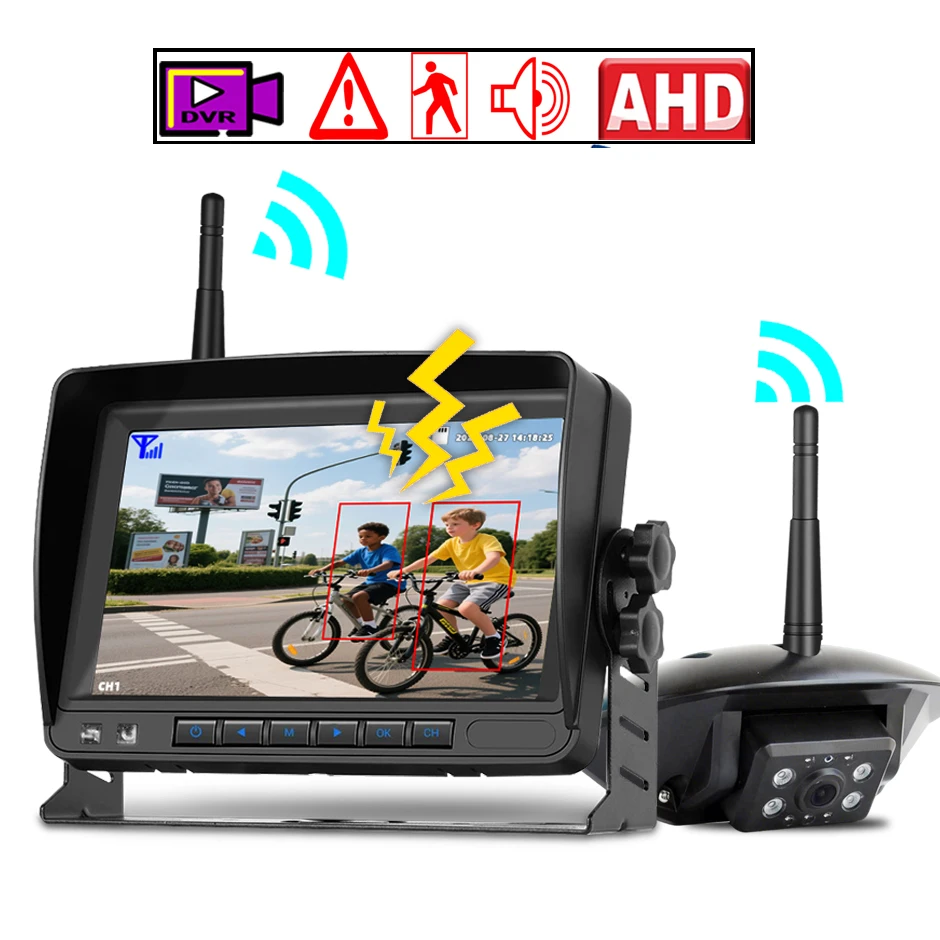 

Беспроводная камера заднего вида с 7-дюймовым монитором BSD, записью AHD и инфракрасным DVR для автомобиля, грузовика, автобуса, фургона, прицепа, погрузчика