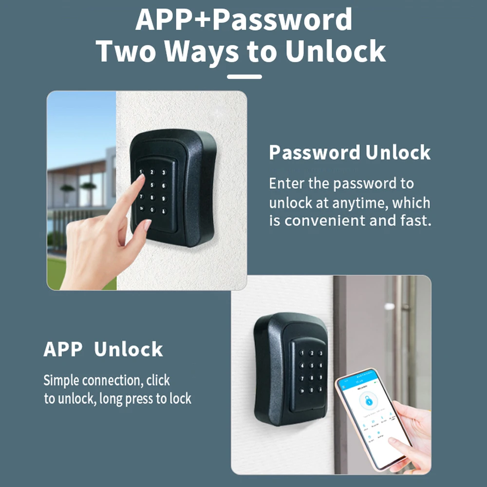 RAYKUBE IP65 Waterproof Metal Smart Wall Mount Key Lock Box Security Lock with Tuya/ TT Lock APP/Password Unlock for Key Safe