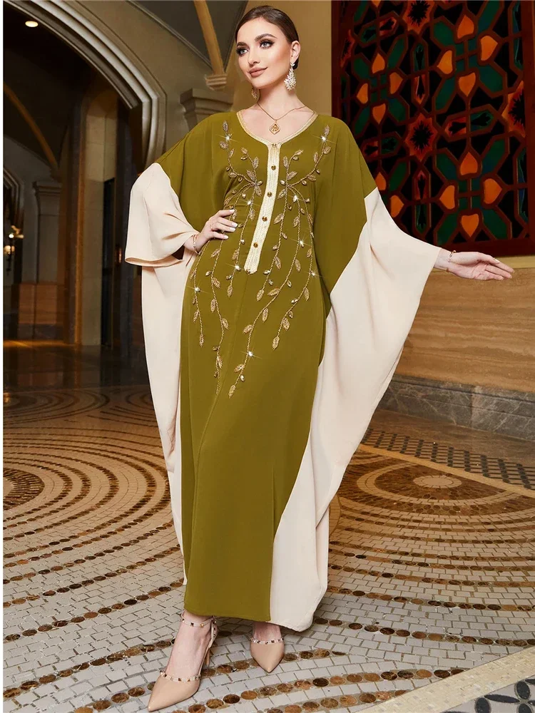 

Eid Muslim Party Dress for Women Abaya Diamond Jalabiya Morocco Bat Sleeve Dubai Abayas Kaftan Islam Vestidos Arab Long Robe