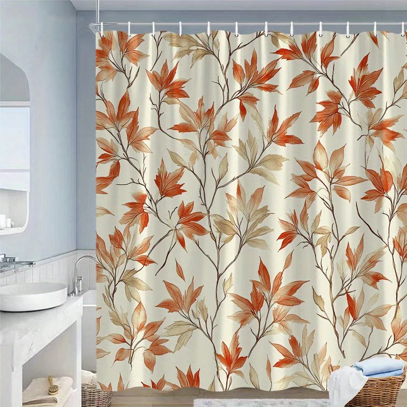 

1 шт., занавеска для душа с акварельными осенними листьями, полиэфирная ткань, можно стирать в машине, подходит для украшения ванной комнаты