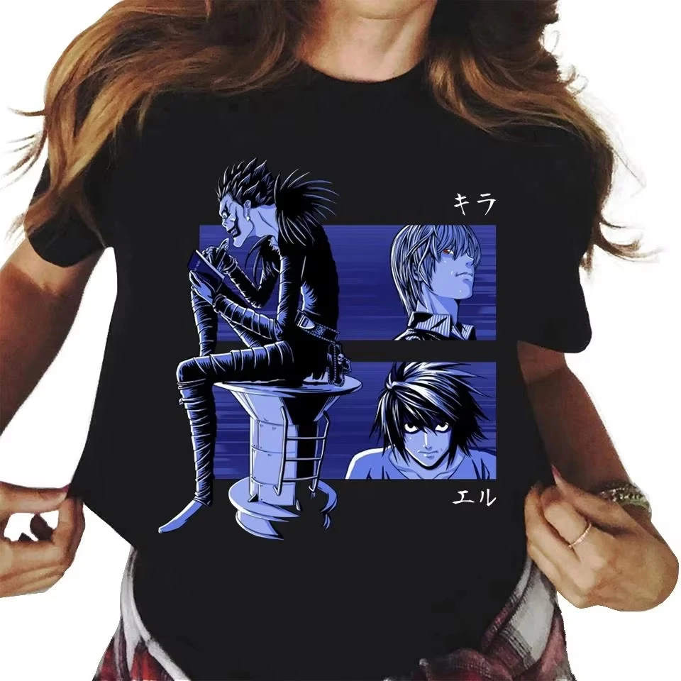 Anime Death Note Graphic Print T‑shirt Unisex Vintage Washed Cotton Short Sleeve Harajuku Streetwear Plus Size Casual Tops
