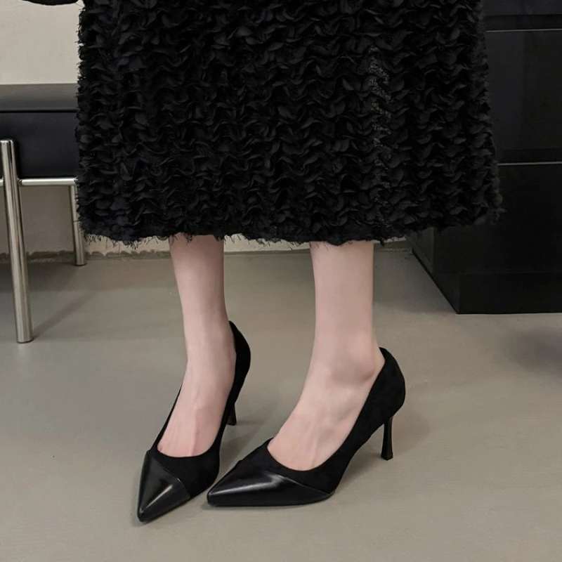 

2026 Spring Shoes Women Thin Low Heels Pumps Fashion Suede Elegant Pointed Toe Shallow Pumps Office Dress Wedding Female Loafers