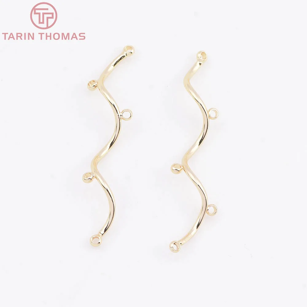 (2479) 6PCS 8x38MM 24K Gold Color Brass Curved Tube Connect Charms High Quality Diy Jewelry Making Findings Accessories