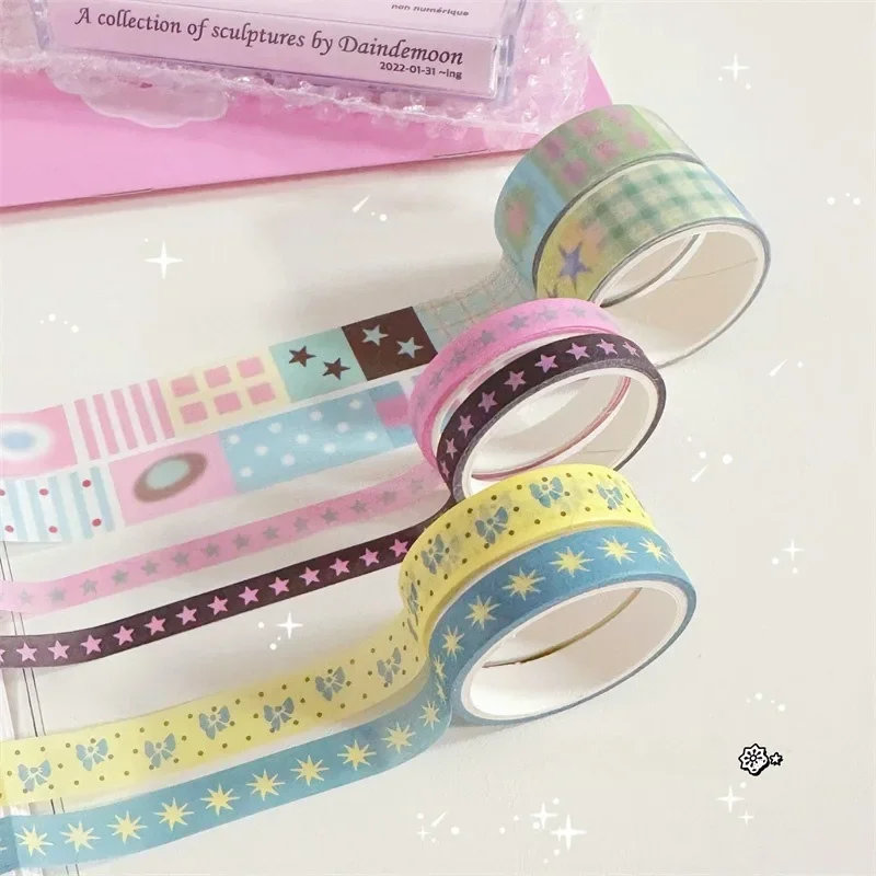 1 Pic Dots Tape Stars Stripes Square Sticker Roll Korean Style Cute Decorative Adhesive Tape Decoration Tapes Home Supplies