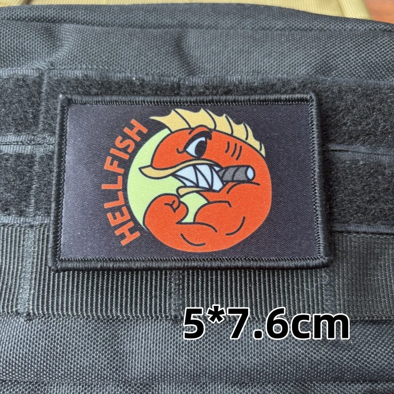 Fun Fighting Hellfish Print Hook&Loop Emblem Tactical Gun Bullet Analysis Patch Military Skeletor Morale Badge Backpack Stickers