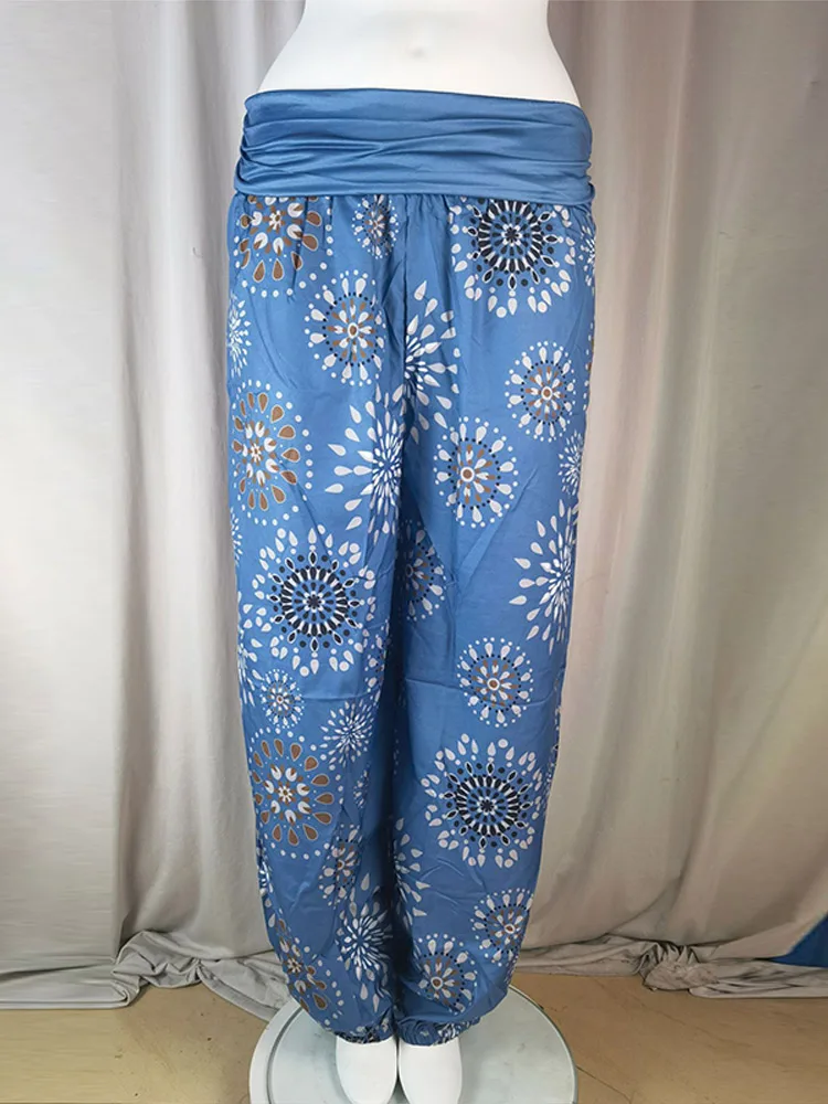 Women's Pants Floral Printed Patchwork Pleaded Harem Pants Bohemian Female High Waist Wide Leg Trousers Casual Ladies Streetwear