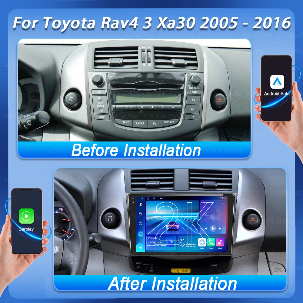 For Toyota Rav4 3 Xa30 2005 - 2016 Android 16 Auto Radio Stereo Multimidia Player Gps Navigation Carplay Monitor Screen Tv Qled