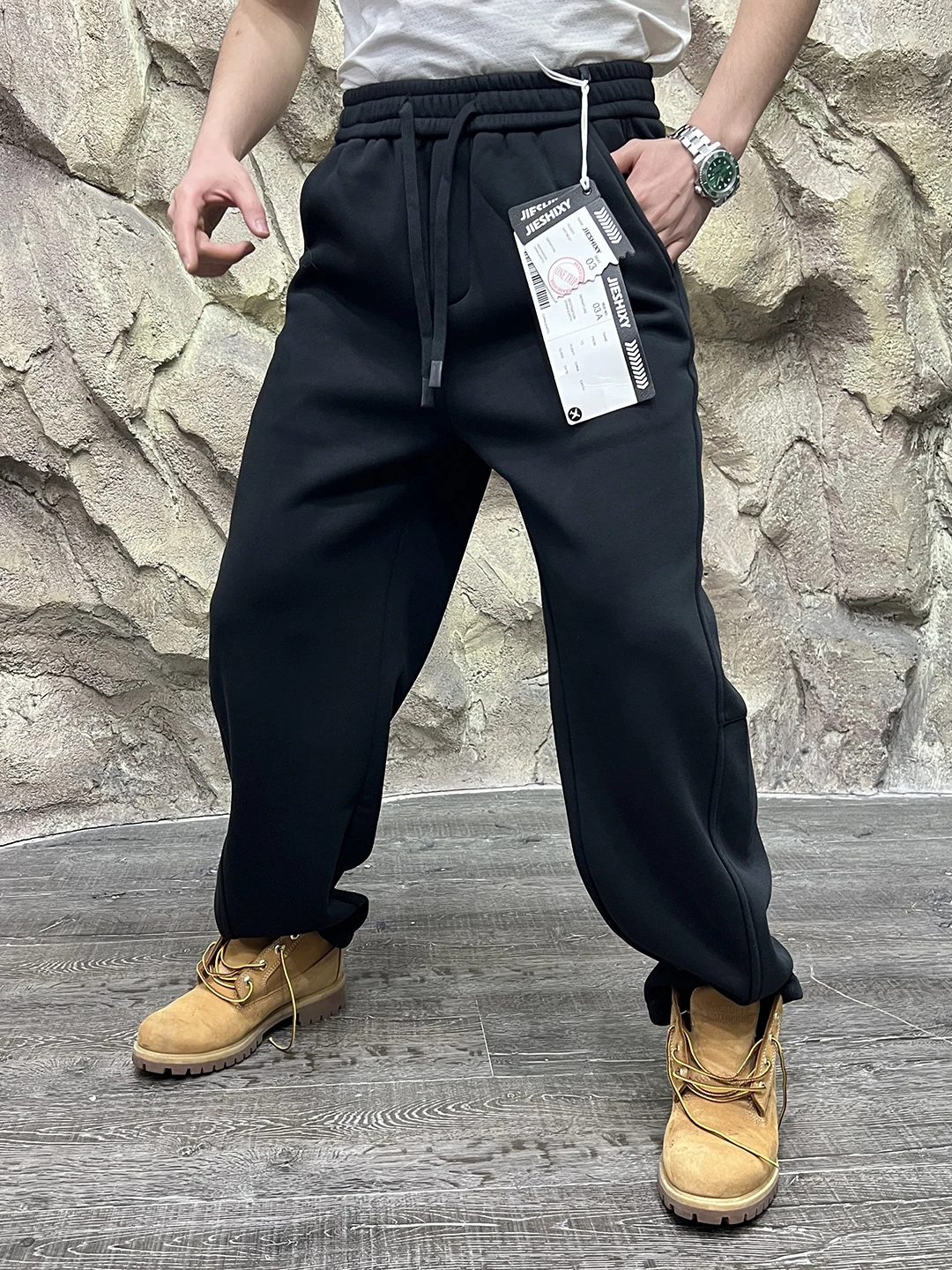 

Мужские повседневные брюки Thiened Fce на подкладке, осень-зима, свободный крой, прямые брюки из смеси хлопка и полиэстера, теплая спортивная футболка для отдыха...