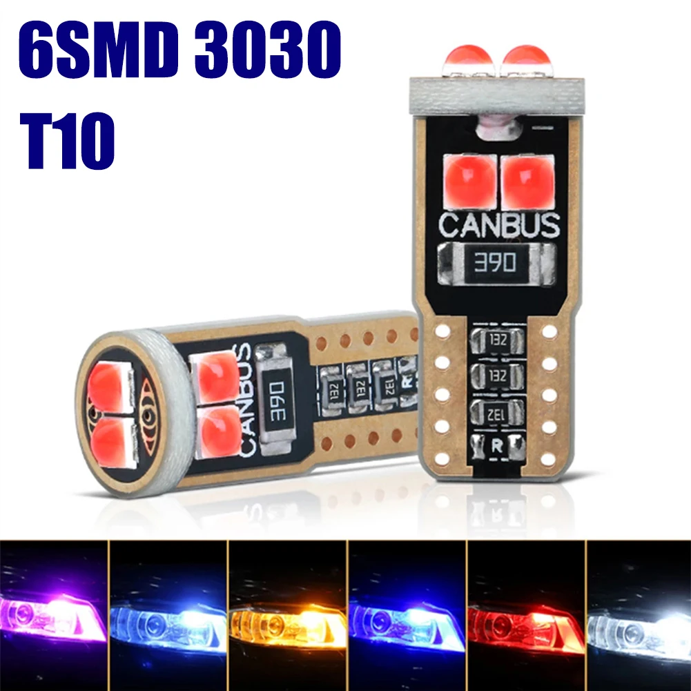 1PC W5W 194 168 T10 6SMD 3030 Canbus LED Bulbs 12V For Car License Plate Light Interior Dome lights Reading Lamp 6000K White Red