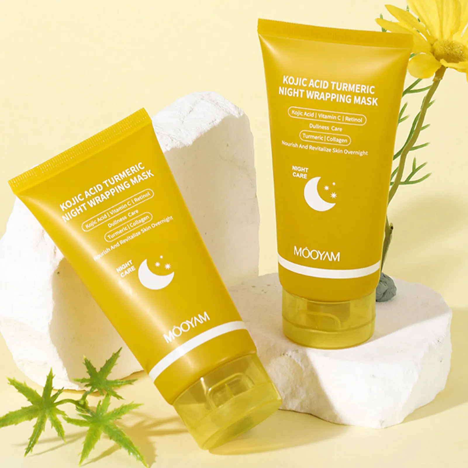 80g Kojic Acid Turmeric Overnight Wrapping Peel Off Mask Turmeric Brightening Exfoliating Mask Collagen Glowing Skin Mask