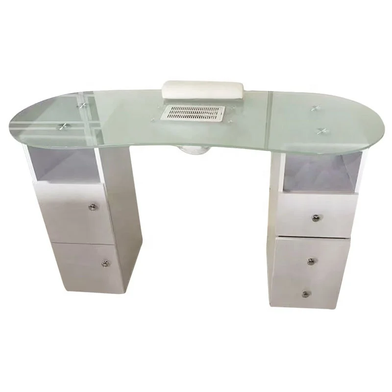 Curved glass manicure table with fan and drawer the product is durable and reliable nail table