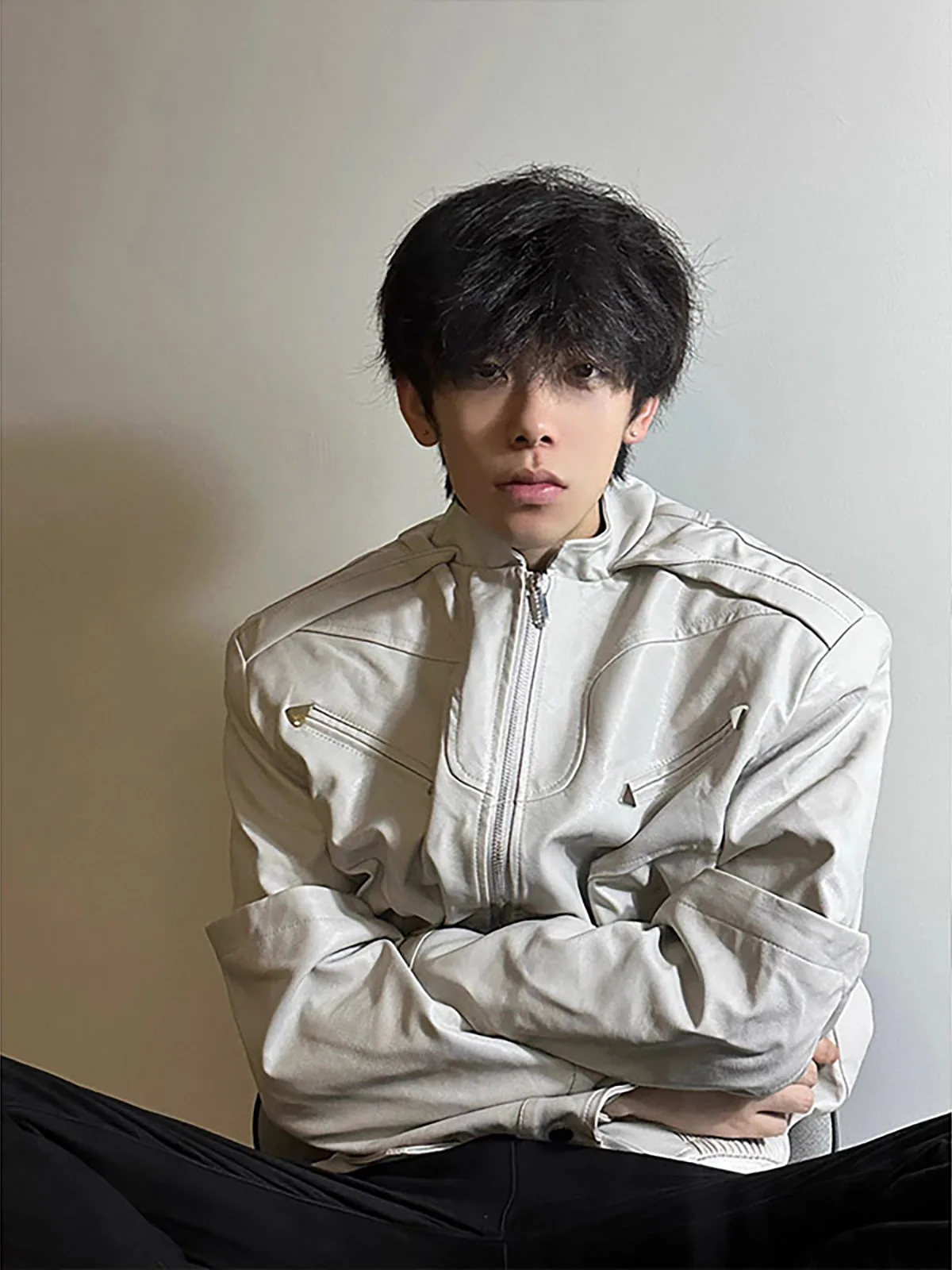 White Shoulder Pad PU Leather Jacket Men's Autumn Fashion High-End Feel Flight Motorcycle Vintage Biker Style Casual Loose Fit