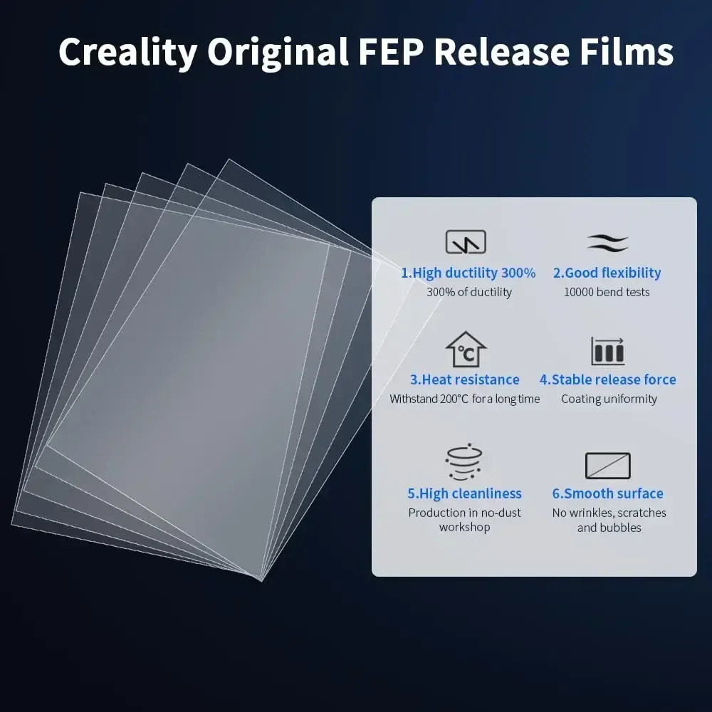 

Creality 5PCS FEP Film Halot Mage Release Films for HALOT MAGE/HALOT MAGE Pro Other 10Inch LCD SLA DLP 3D Printer 286x198x0.15mm