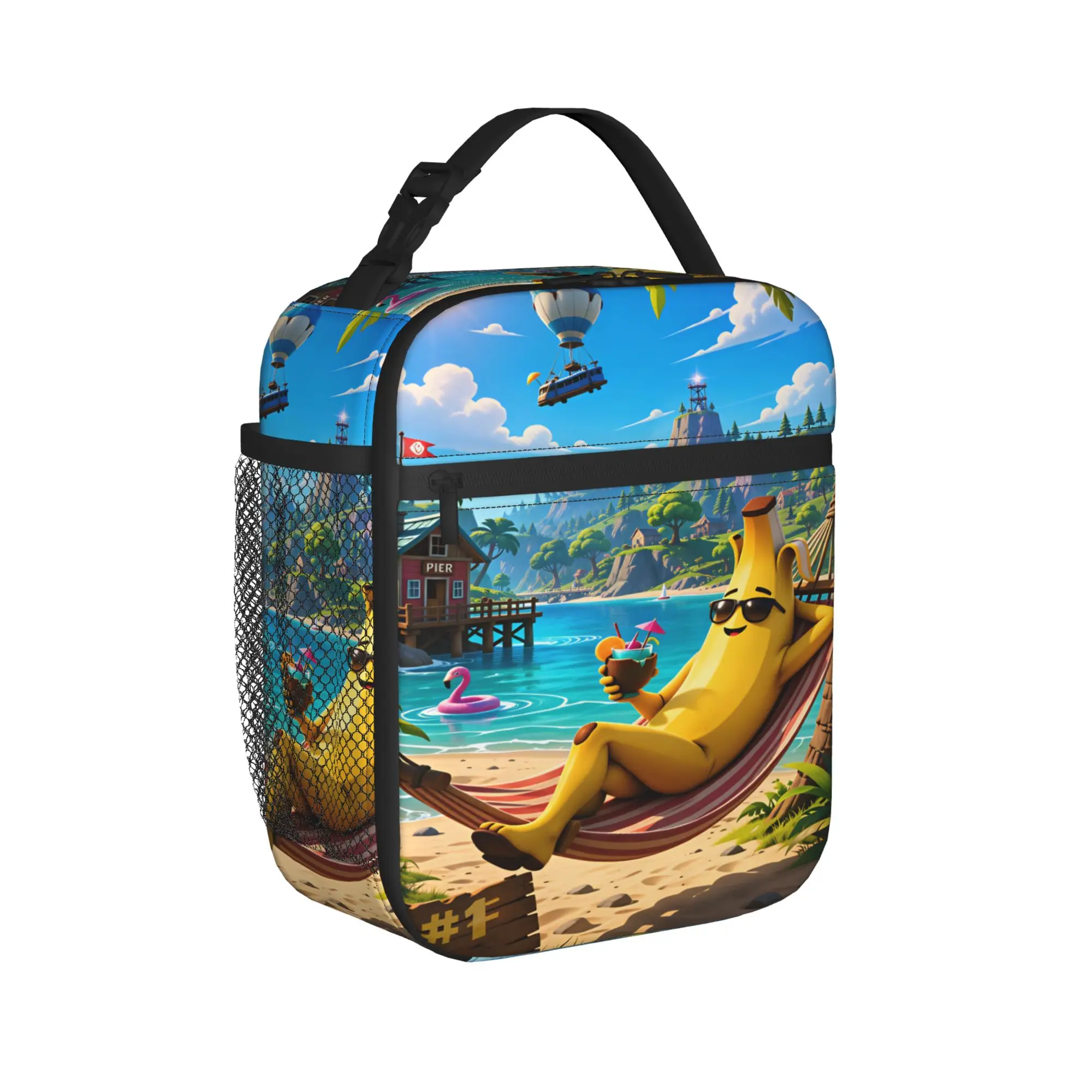 Peely Victory Royale Banana  Lunch Bag  Aesthetic Lunch Box Picnic Portable Thermal Lunch Bags For Child Oxford Print Cooler Bag