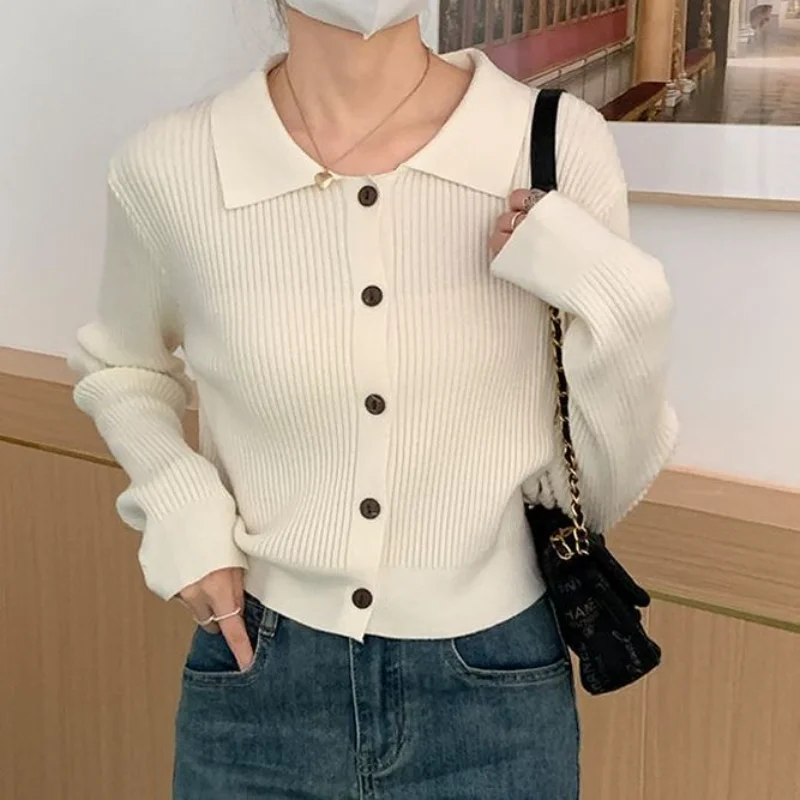 Chuduo Mi geribbelde kraag gebreid vest dames herfst eenvoudige effen kleur slanke trui