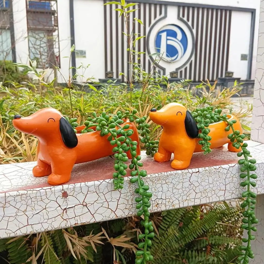 

Animal Ornament Resin Dog Plant Pot Cartoon Cute Dachshund Flower Pot Simulated Succulent Flower Planter Bedroom
