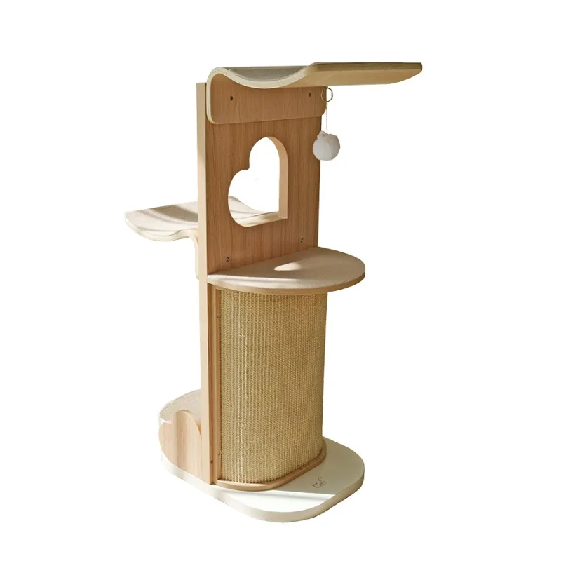 Solid wood cat climbing frame, human series wooden sisal cat scratching board curved wood full-body cat universal