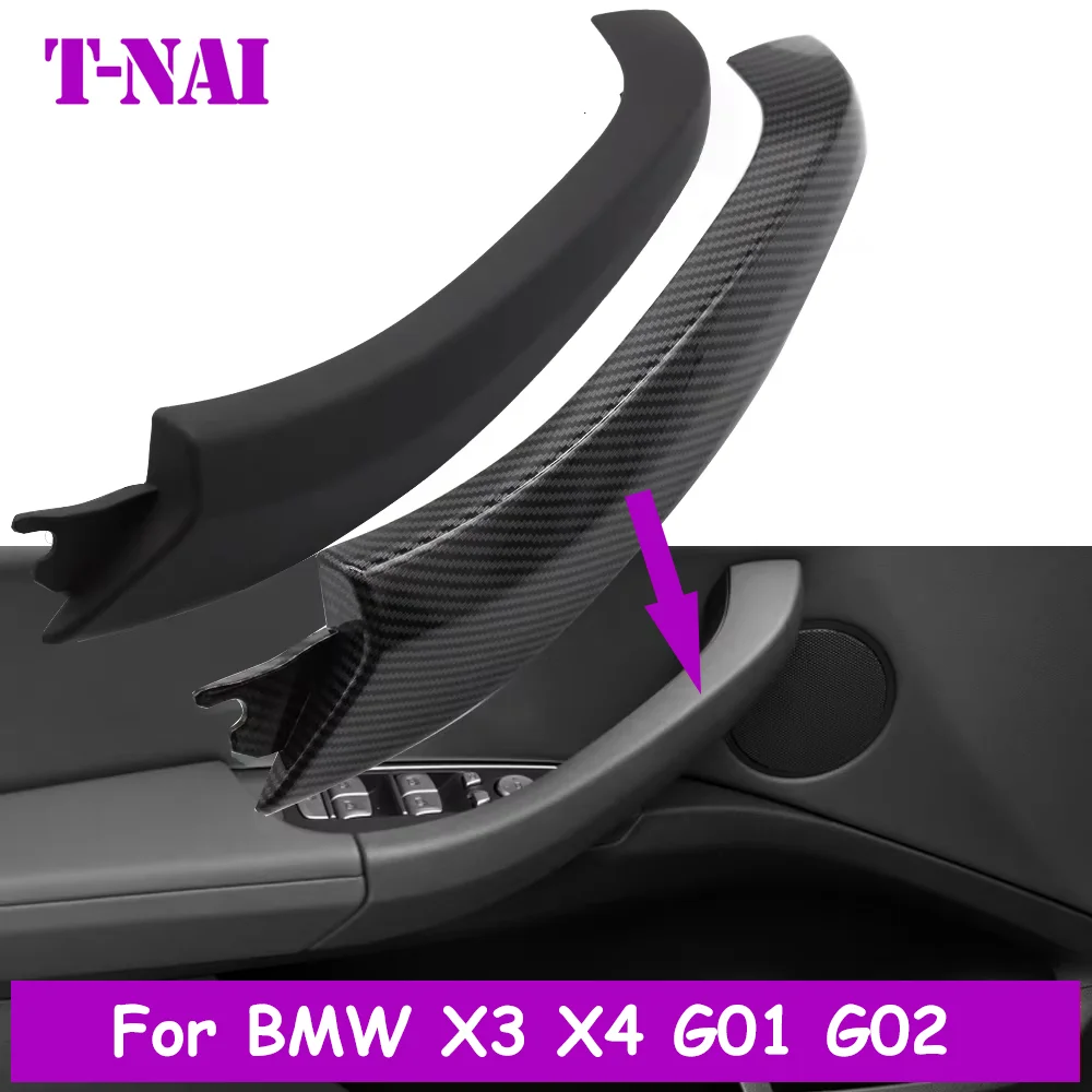 Car Interior Carbon Fiber Left Right Door Pull Handle Outer Cover Replacement For BMW X3 X4 G01 G02 F97 F98 2018-2021