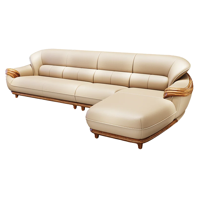 #New Chinese Style Black Walnut Leather Corner Sofa Cover, Modern and Simple Leather Top Layer, Cowhide Living Room, Villa