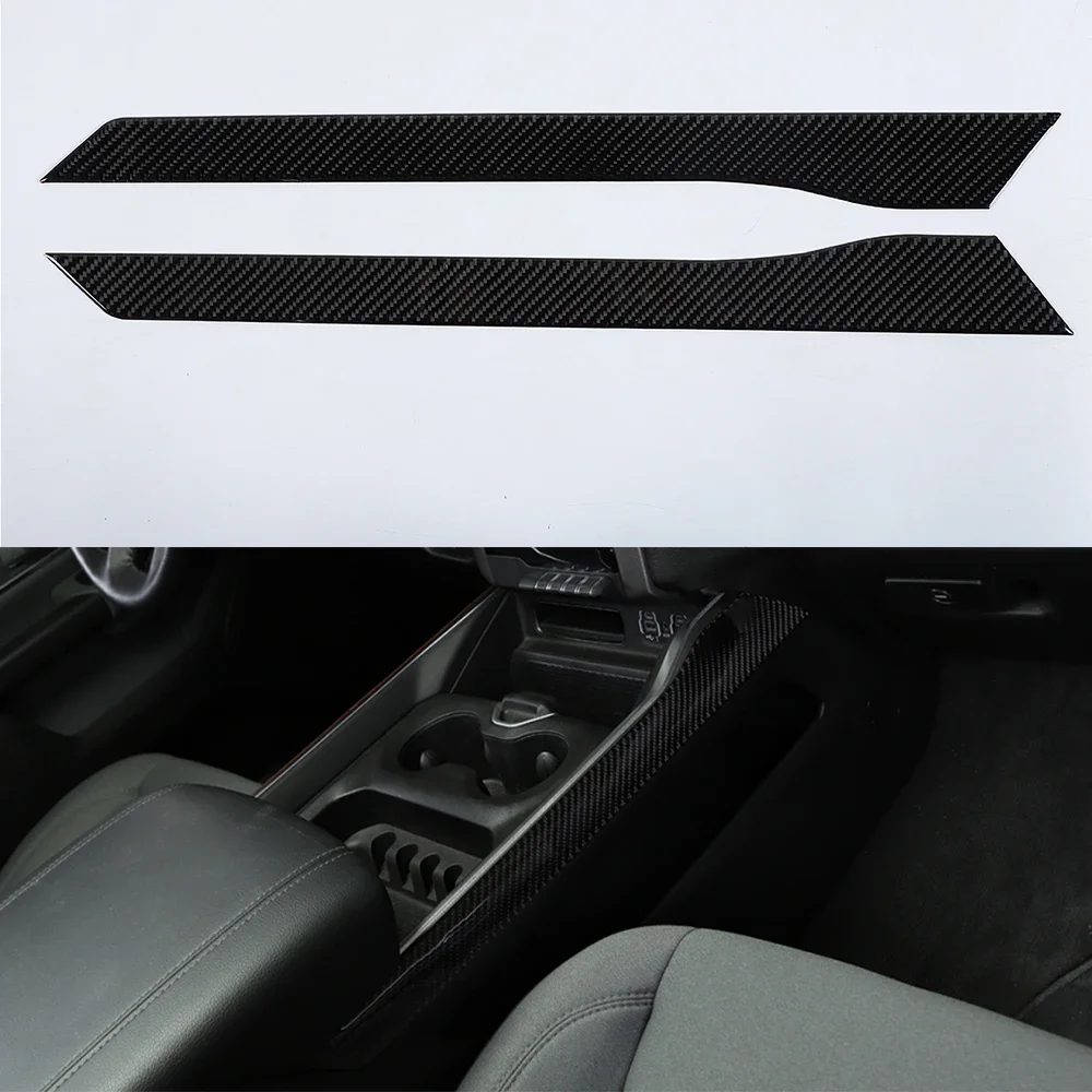 For Dodge Ram 2018+ Genuine Carbon Fiber Car Water Cup Holder Side Strips Stickers Interior Auto Styling Moldings 2pcs