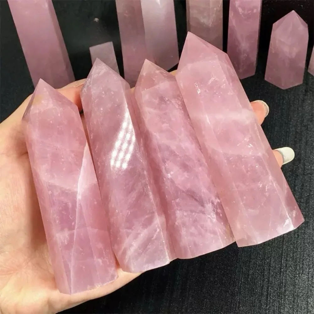عصا بلورات وردية طبيعية حرف يدوية عالية الجودة كريستال روز كوارتز نقطة برج الريكي شفاء للشفاء والديكور المنزلي #3