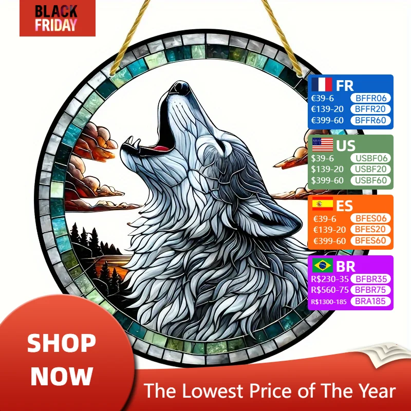 เห่าหอนจับหมาป่า-อะคริลิคแขวนหมาป่าศิลปะเหมาะสำหรับตกแต่งผนังห้องนอนระเบียงสวนของขวัญสำหรับเพื่อนครอบครัว